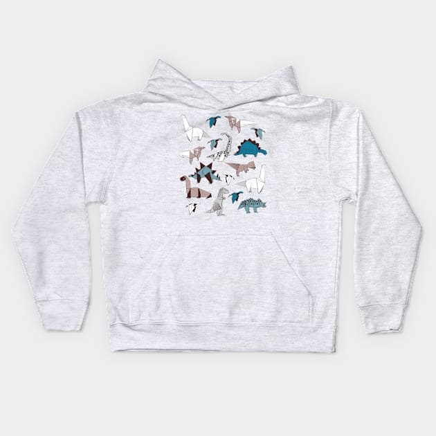 Origami dino friends // print // blue white and beige dinosaurs Kids Hoodie by SelmaCardoso